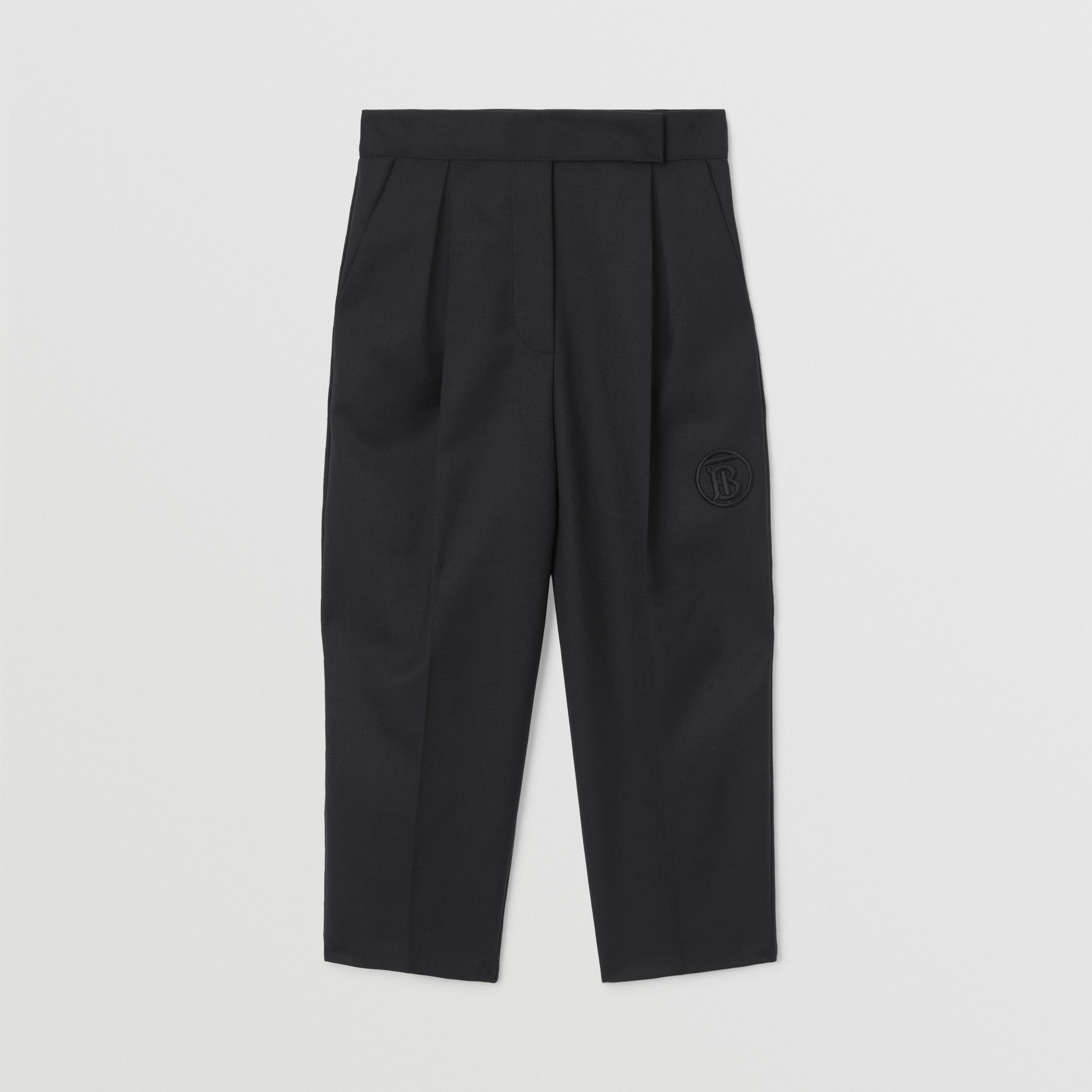 Monogram Motif Wool Blend Trousers in Black | Burberry® Official - 1