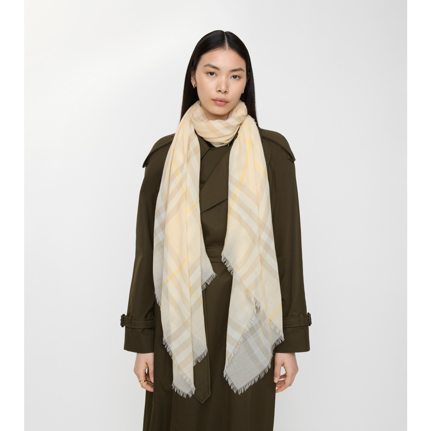 Wide Check Wool Scarf in Custard beige | Burberry® Official