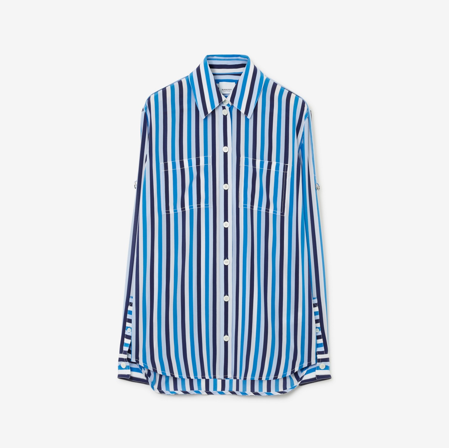 条纹丝质衬衫 (浅蓝色) - 女士 | Burberry® 博柏利官网