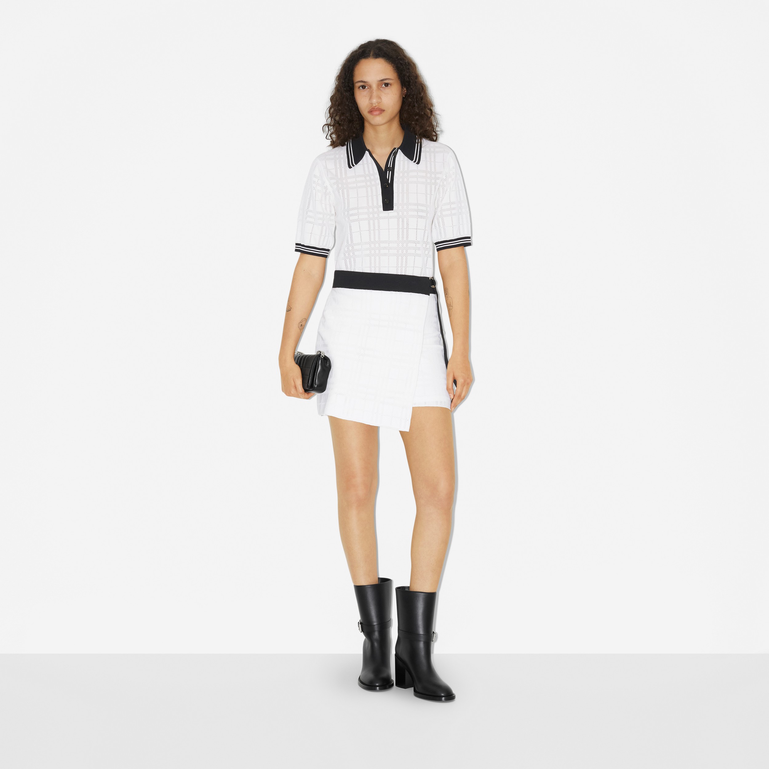 Check Technical Cotton Wrap Skirt in White - Women | Burberry® Official - 2