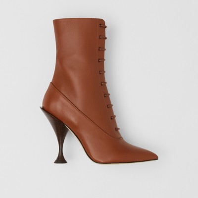Lambskin Lace-up Ankle Boots in Tan 