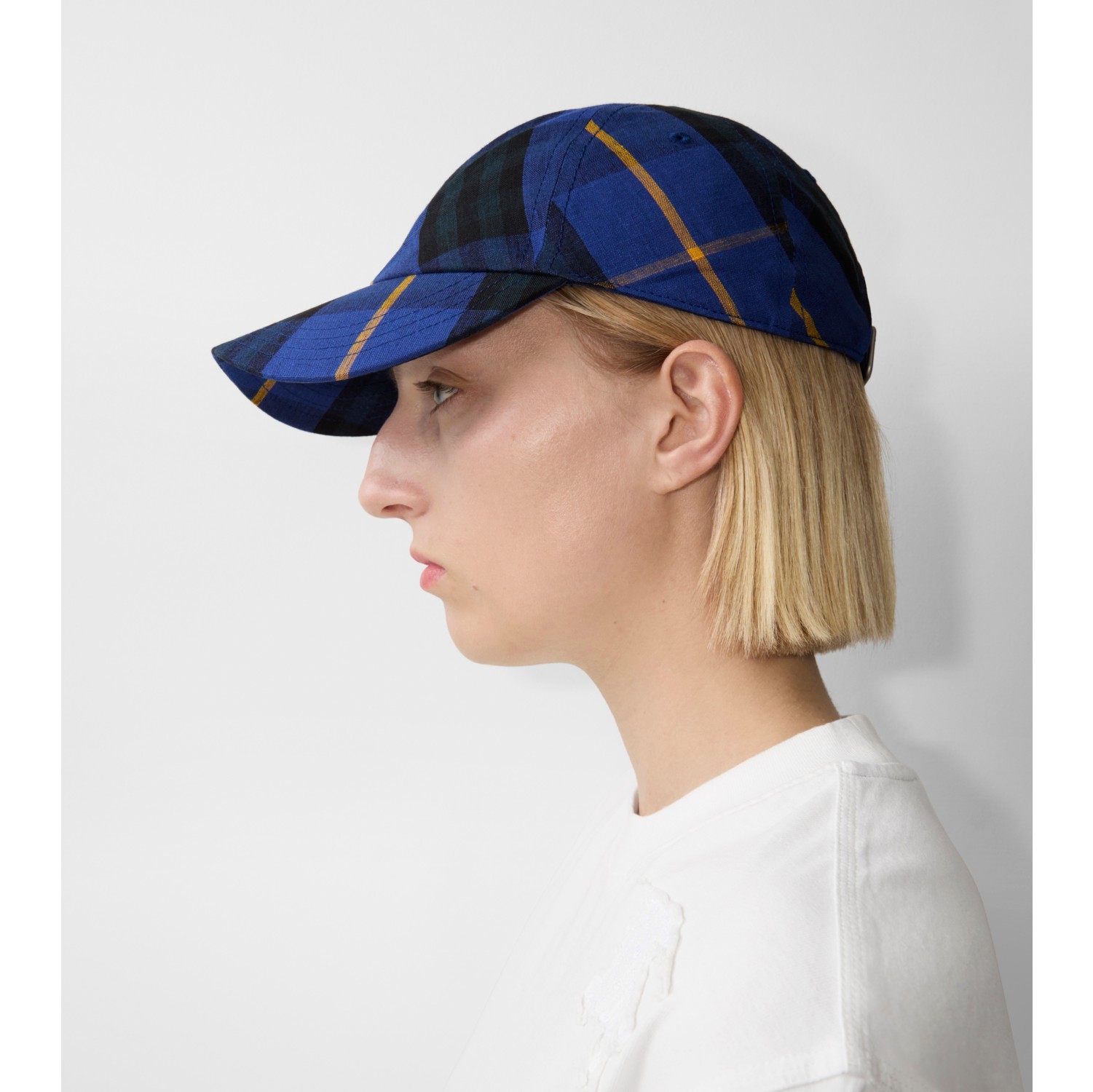 Check Linen Baseball Cap in Bright navy - Women | Burberry® Official