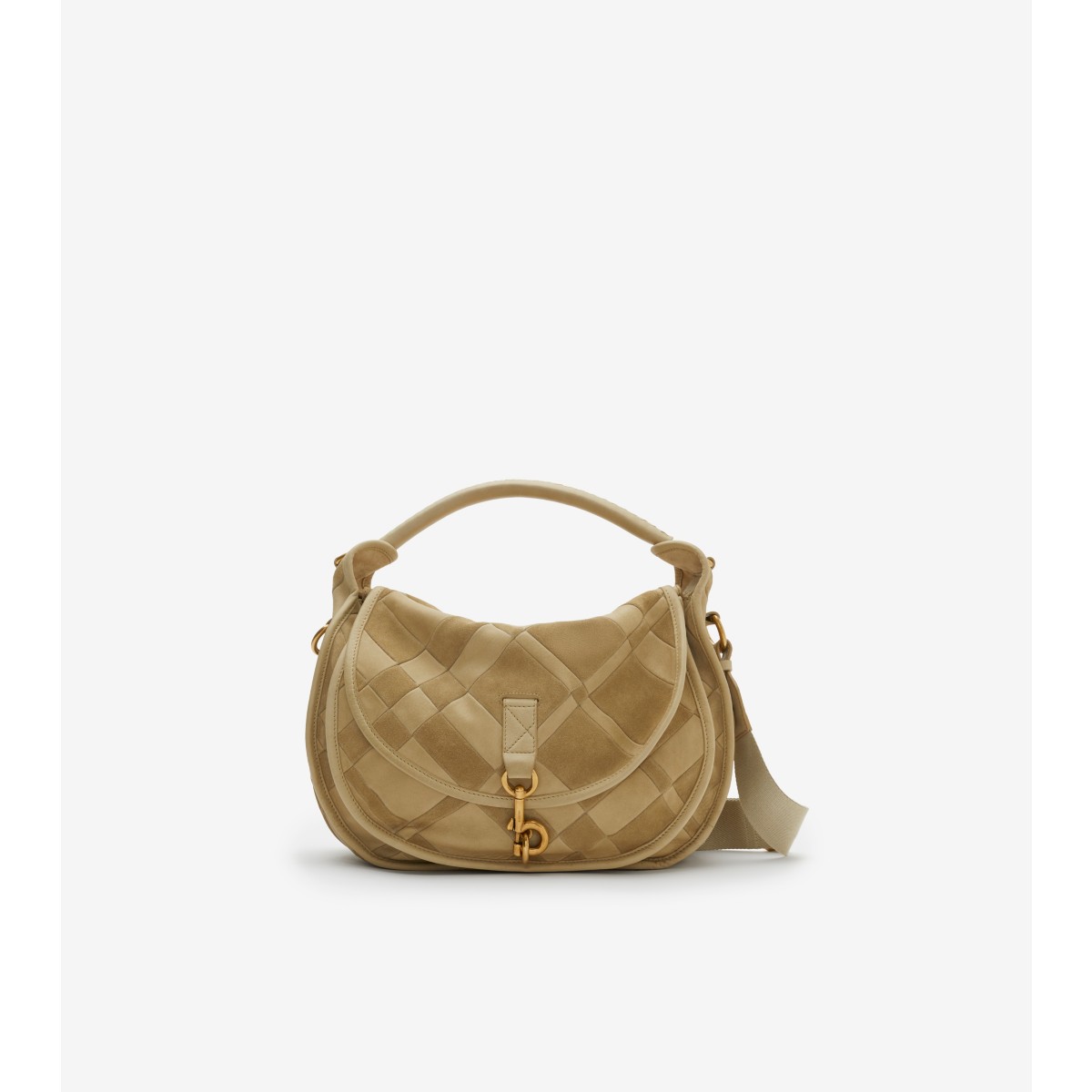 Burberry Clip Patchwork Suede Messenger Bag In Sandstorm