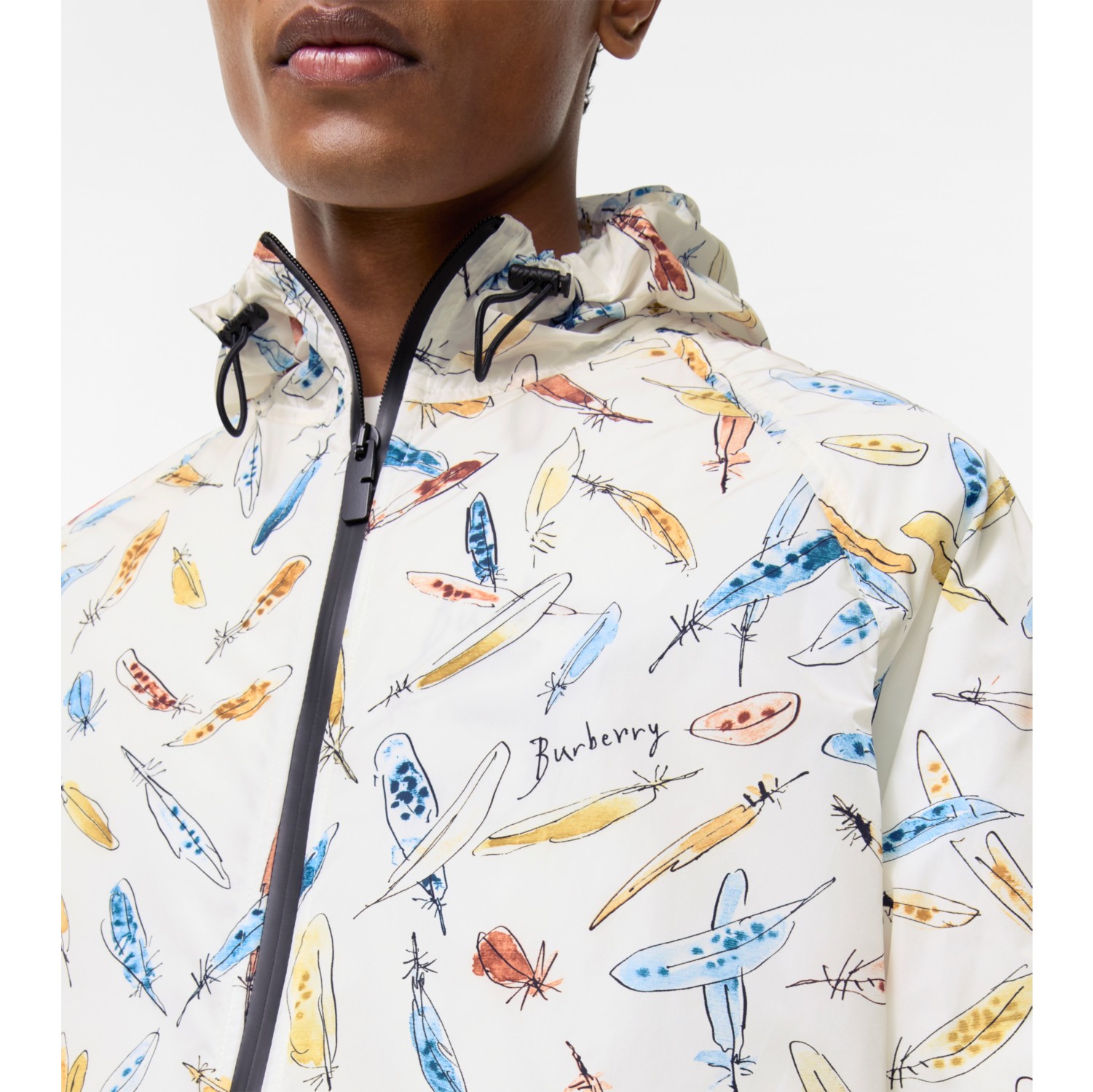 Feather Print Nylon Clapton Hooded Jacket in Ink blue - Men | Burberry® Official