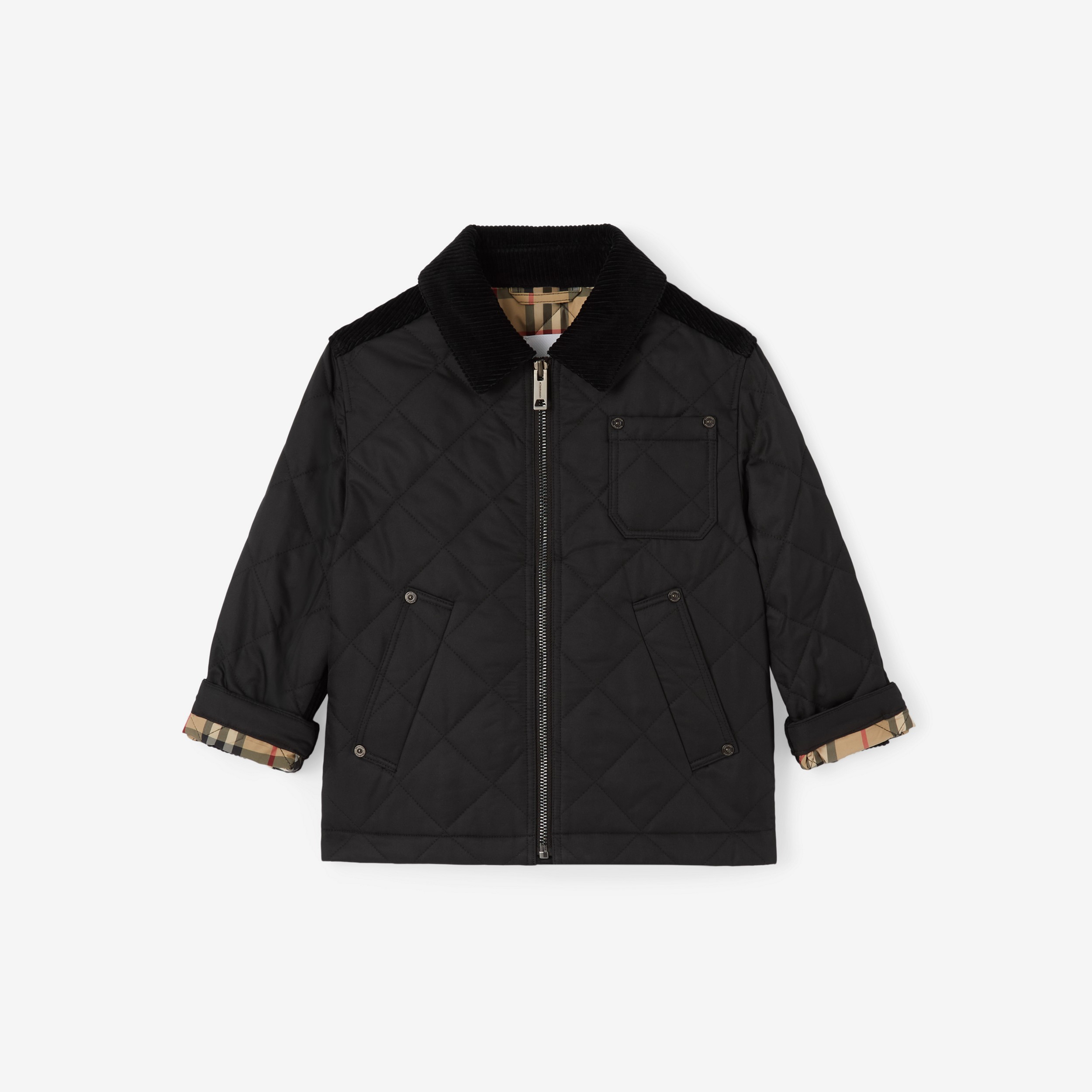 Corduroy Detail Diamond Quilted Jacket in Black | Burberry® Official - 1