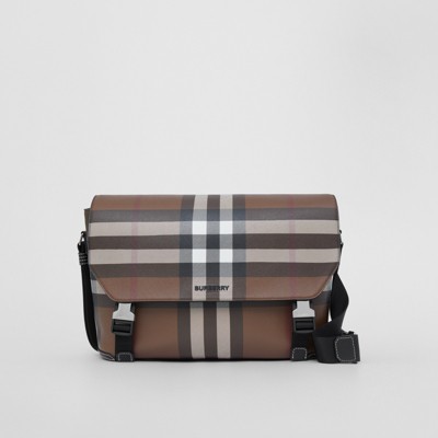 Exaggerated Check and Leather Large Messenger Bag