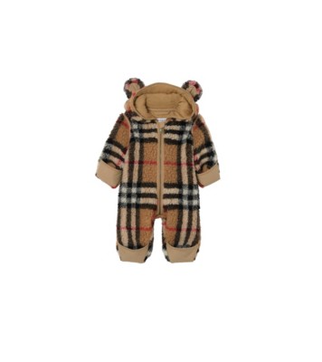 Check Fleece Hooded Jumpsuit in Archive beige - Children