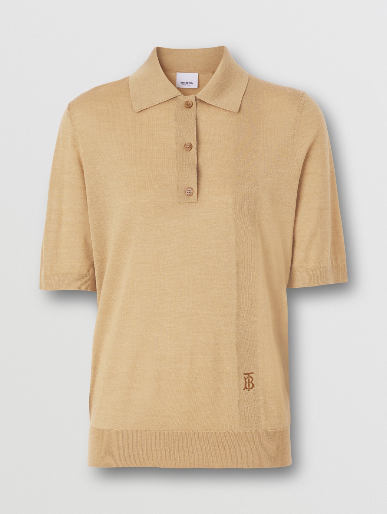 Poloshirt aus Wolle, Seide und Kaschmir mit Monogrammmotiv (Camelfarben)