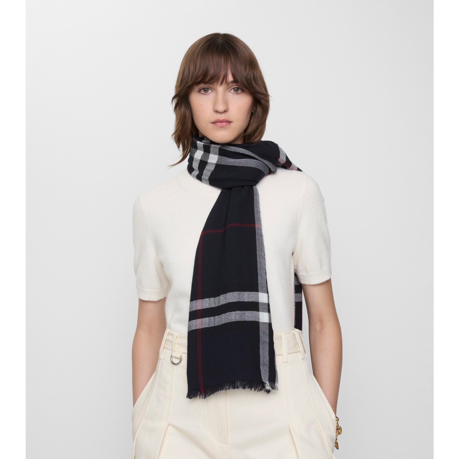 Wide Check Wool Scarf