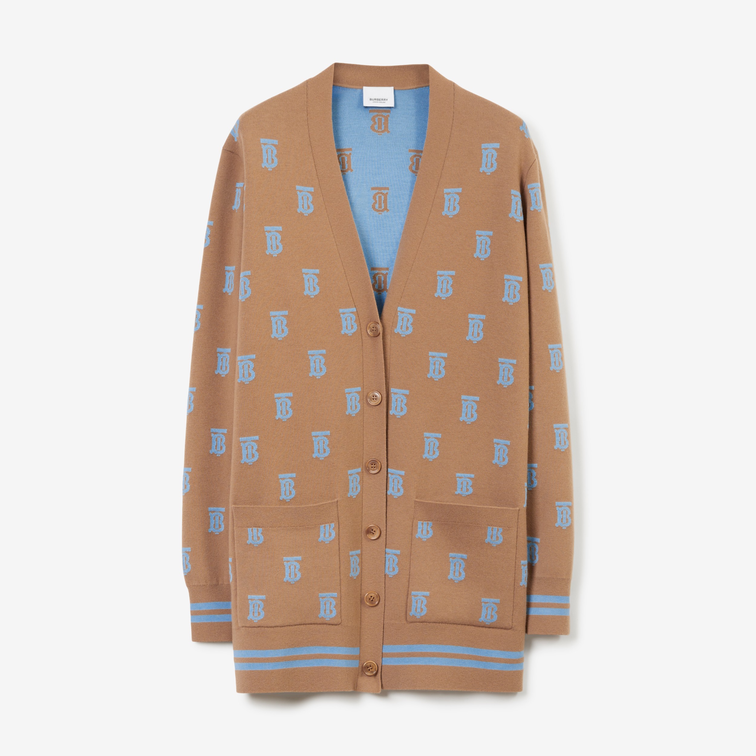 Monogram Wool Silk Blend Oversized Cardigan in Camel - Women | Burberry® Official - 1