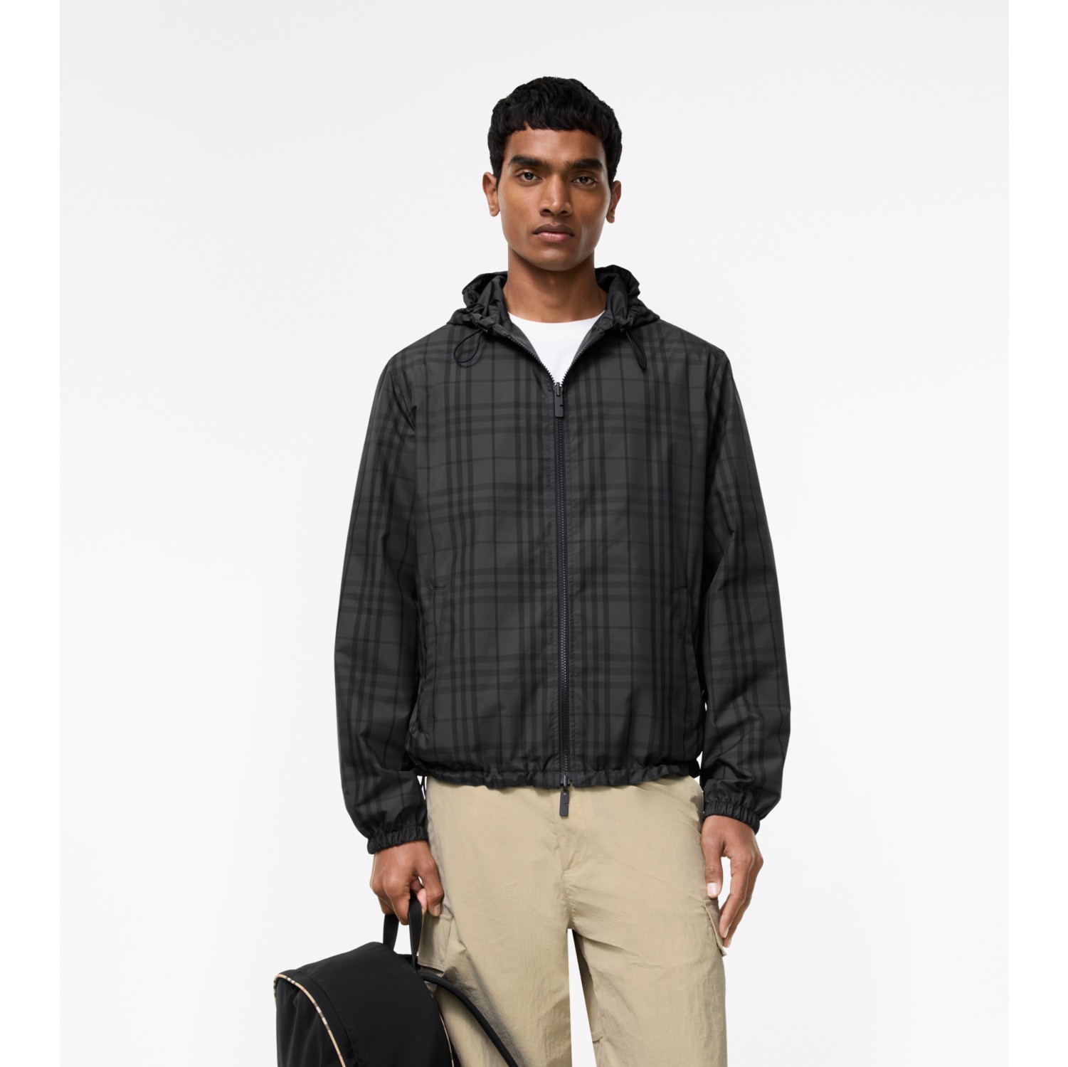 Reversible Check Hooded Jacket in Iron grey - Men, Nylon | Burberry® Official