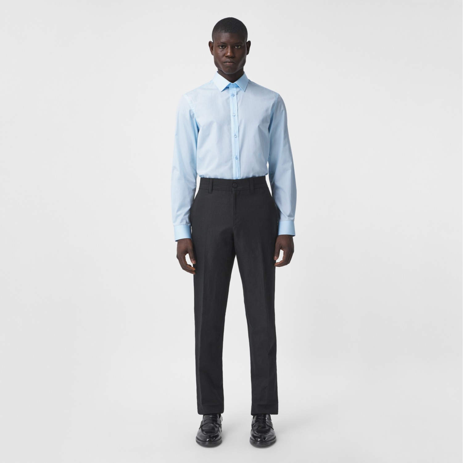 Cotton Poplin Slim Fit Shirt in Pale Blue - Men | Burberry® Official