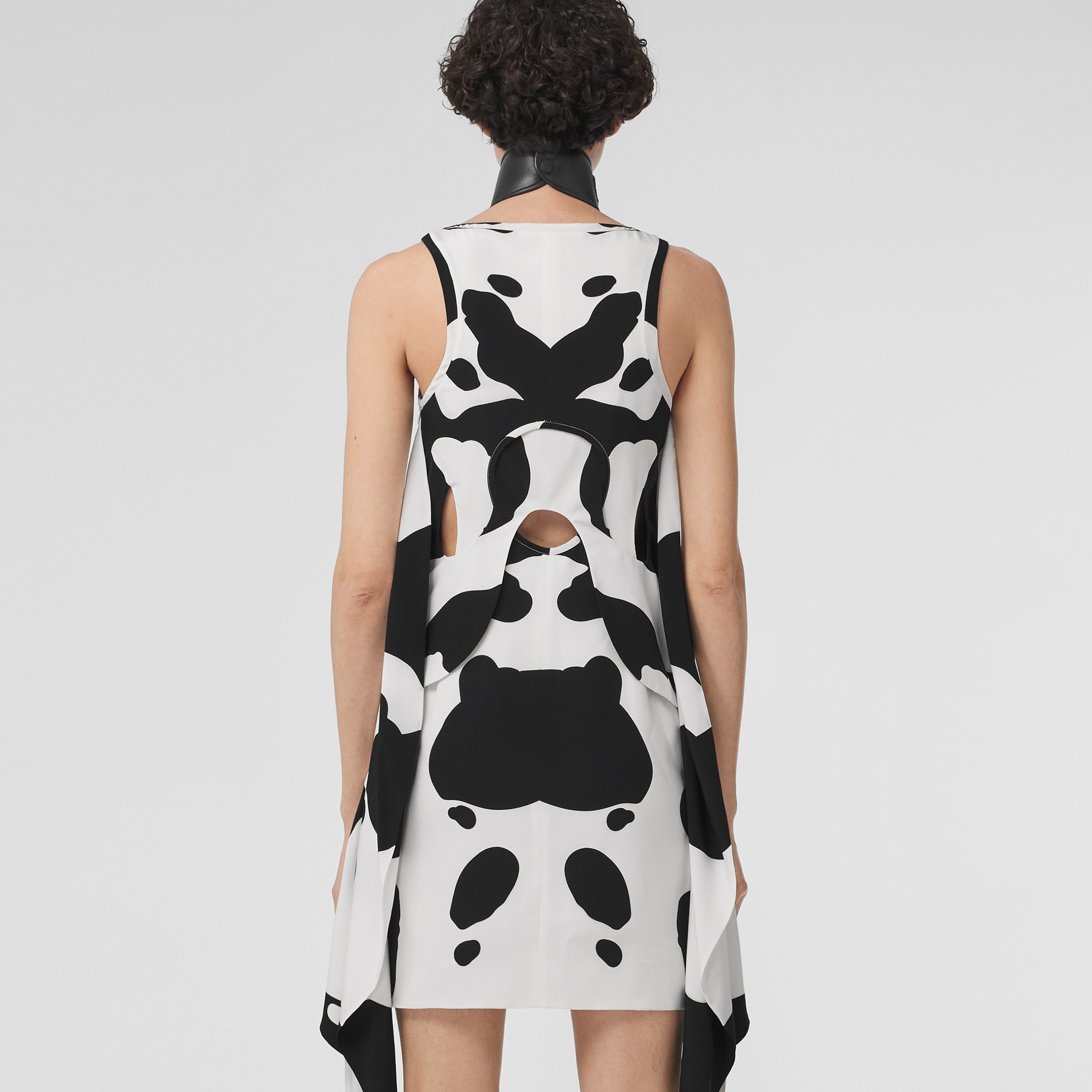Cow Print Silk Crepe de Chine Dress in Monochrome - Women | Burberry® Official - 3