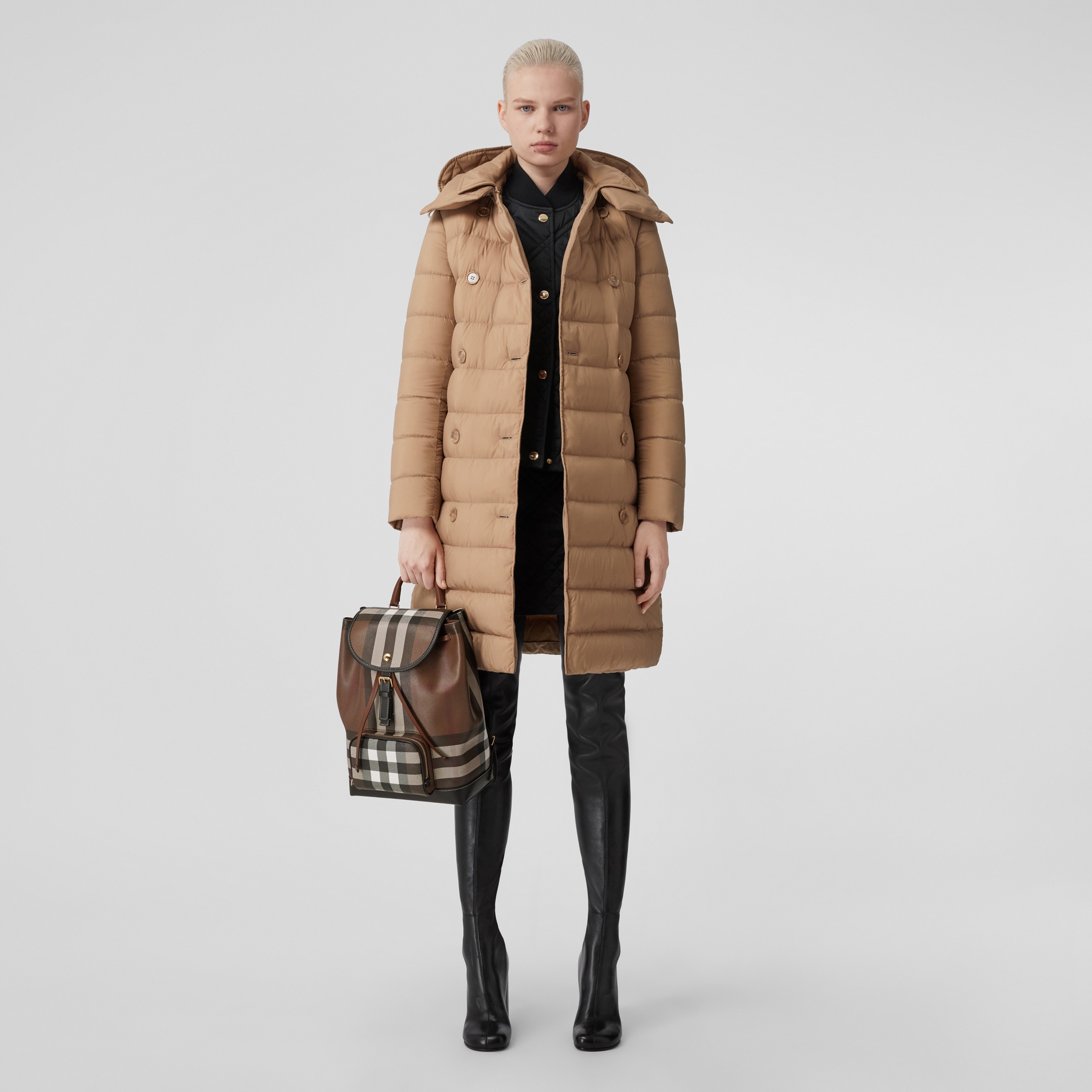 Detachable Hood Nylon Down-filled Coat in Muted Brown - Women | Burberry® Official - 1