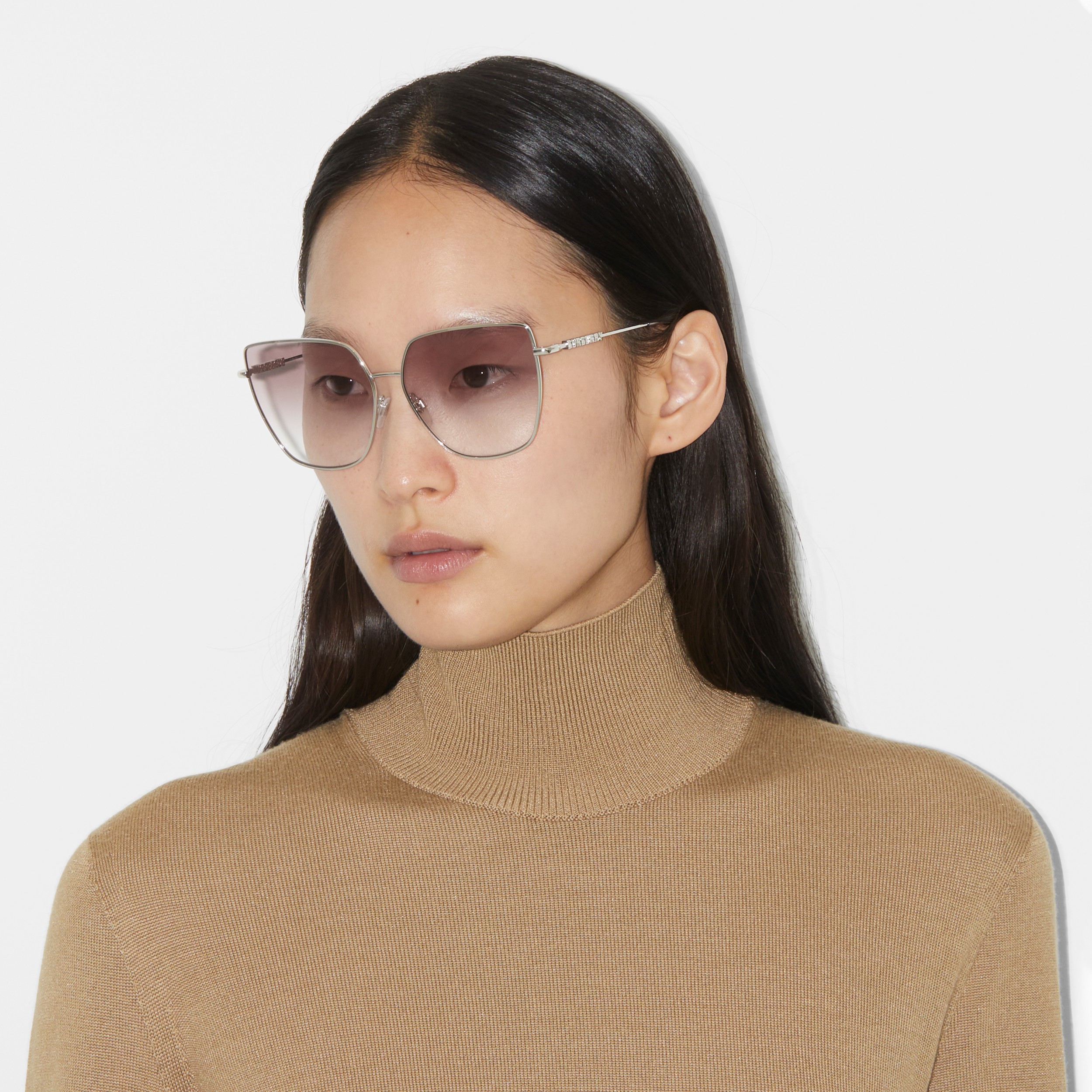 Oversized Cat-eye Frame Sunglasses in Silver - Women | Burberry® Official - 4