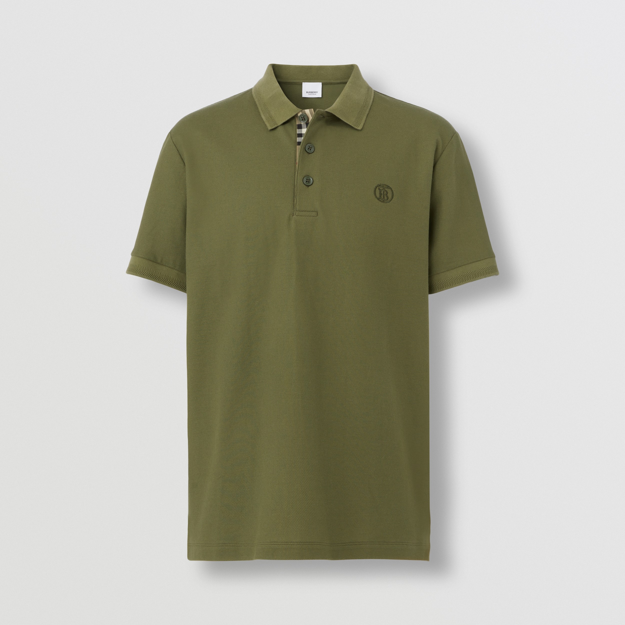 Monogram Motif Cotton Piqué Polo Shirt in Olive - Men | Burberry® Official - 1