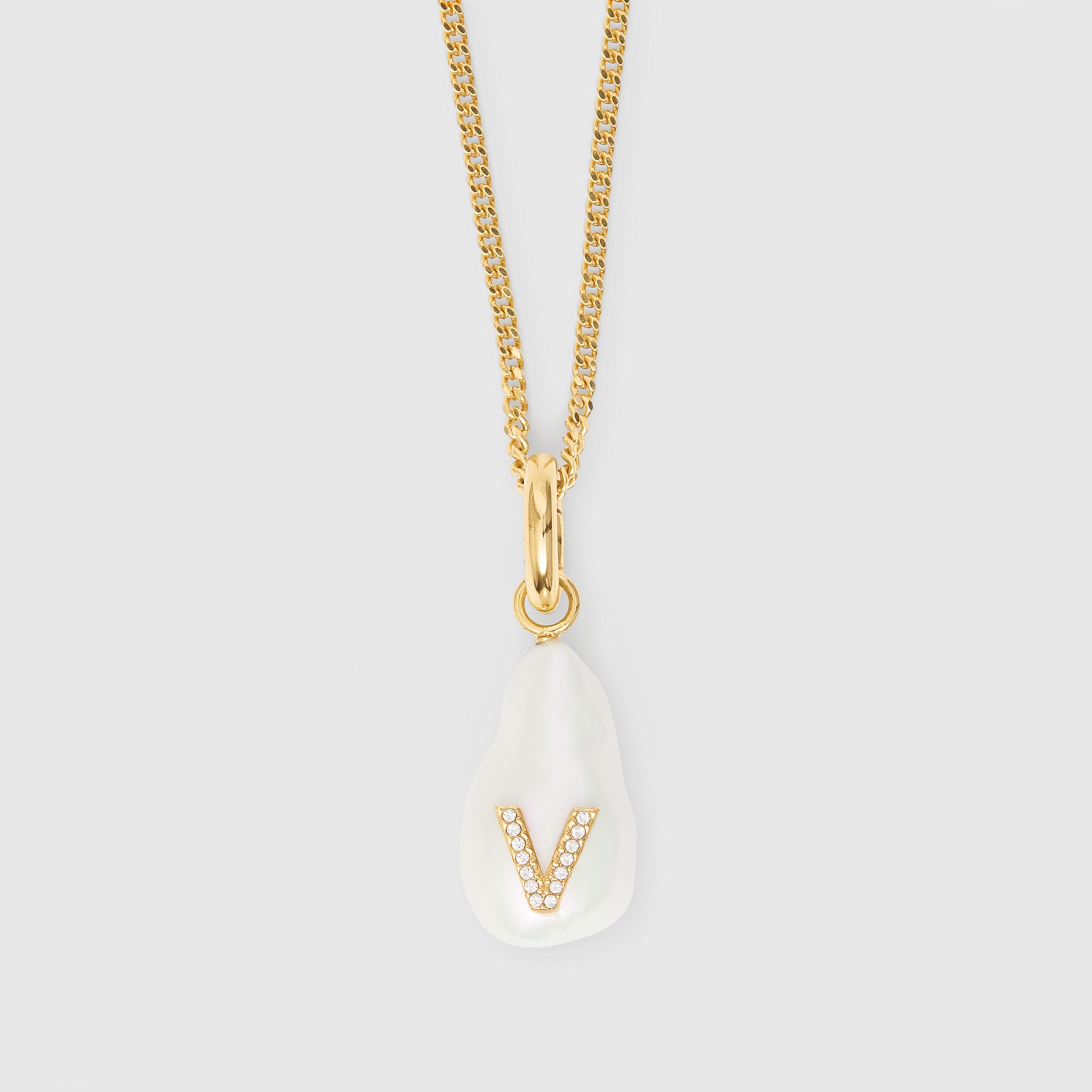 ‘V’ Crystal and Resin Pearl Letter Charm – Online Exclusive in Light Gold/mother-of-pearl - Women | Burberry® Official - 4