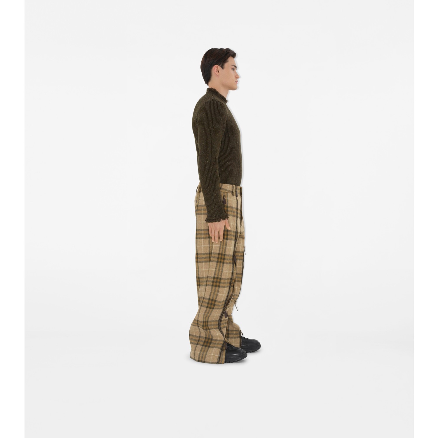 Pantalon zippé en laine Check