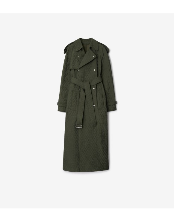 Long Quilted Nylon Trench Coat