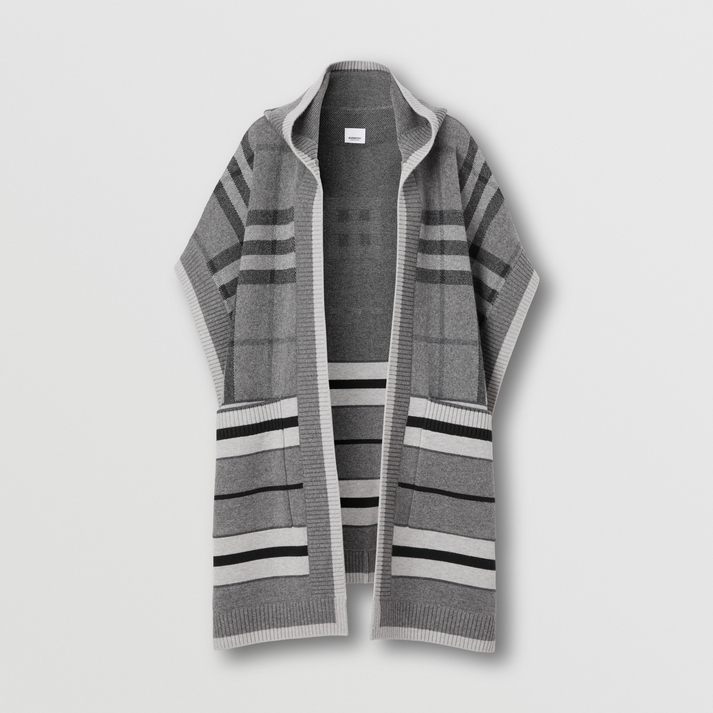 Check Wool Cashmere Blend Hooded Cape in Mid Grey - Women | Burberry® Official - 4