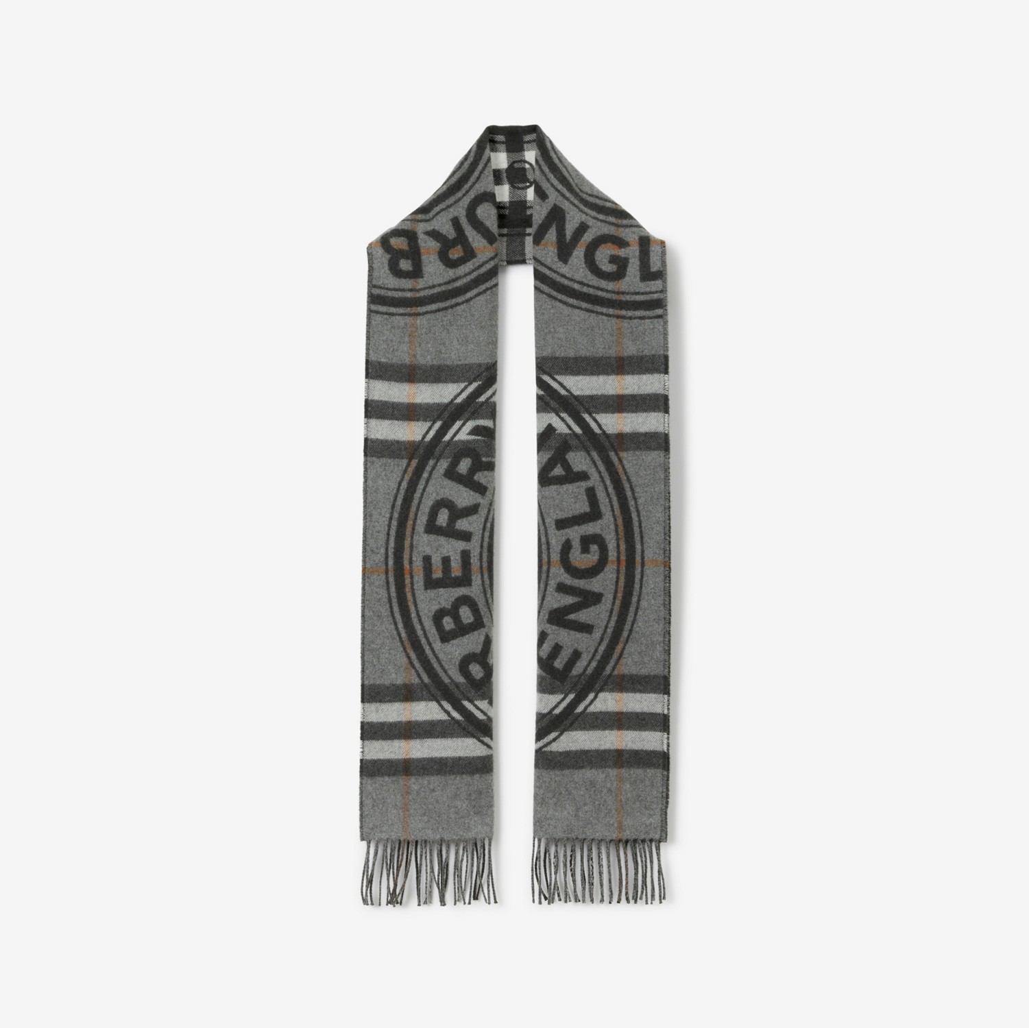 蒙太奇印花格纹羊绒围巾 (中灰色) | Burberry® 博柏利官网