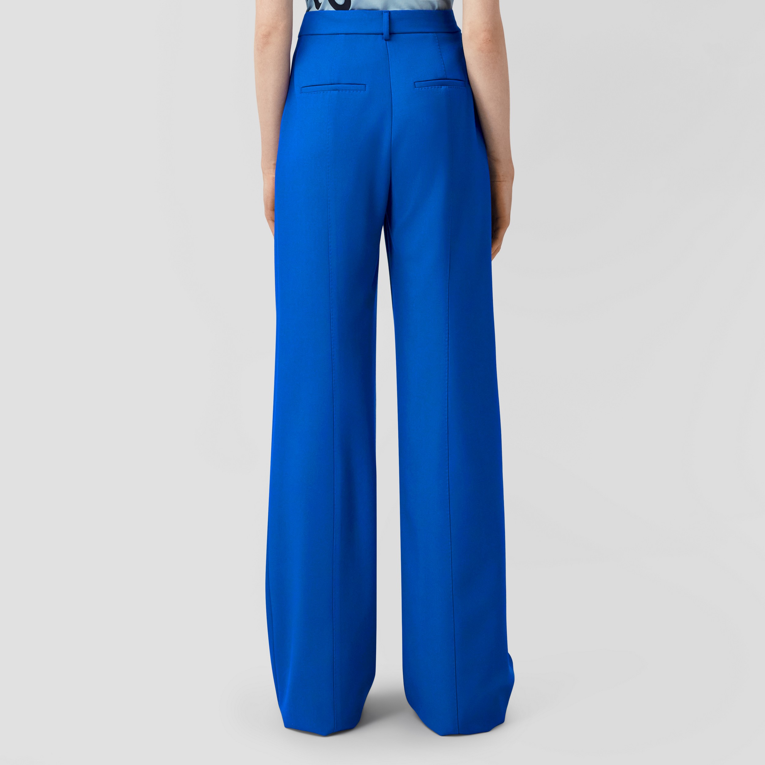 Embroidered Logo Wool Tailored Trousers in Deep Marine Blue - Women | Burberry® Official - 3