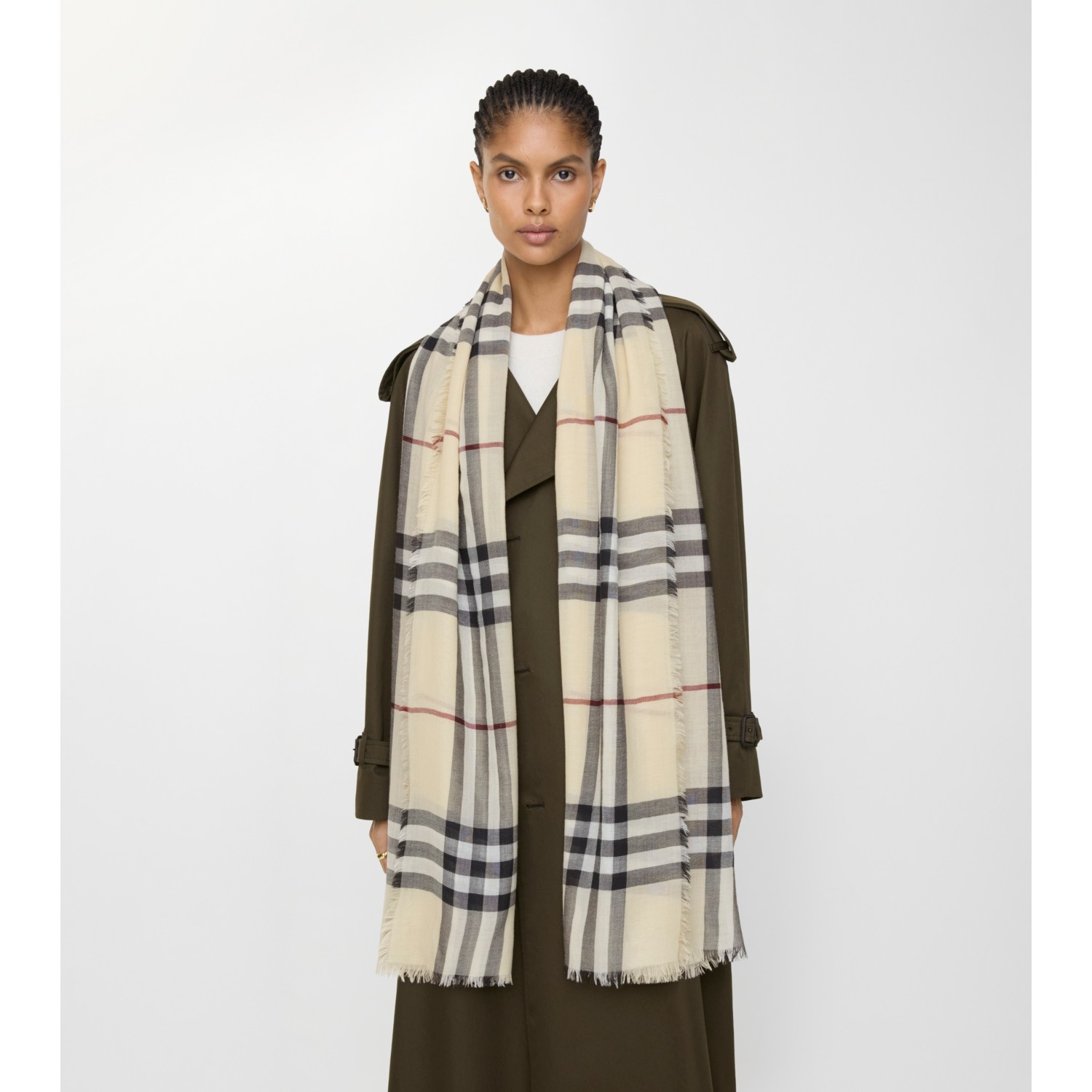 Wide Check Wool Scarf - thumbnail 3