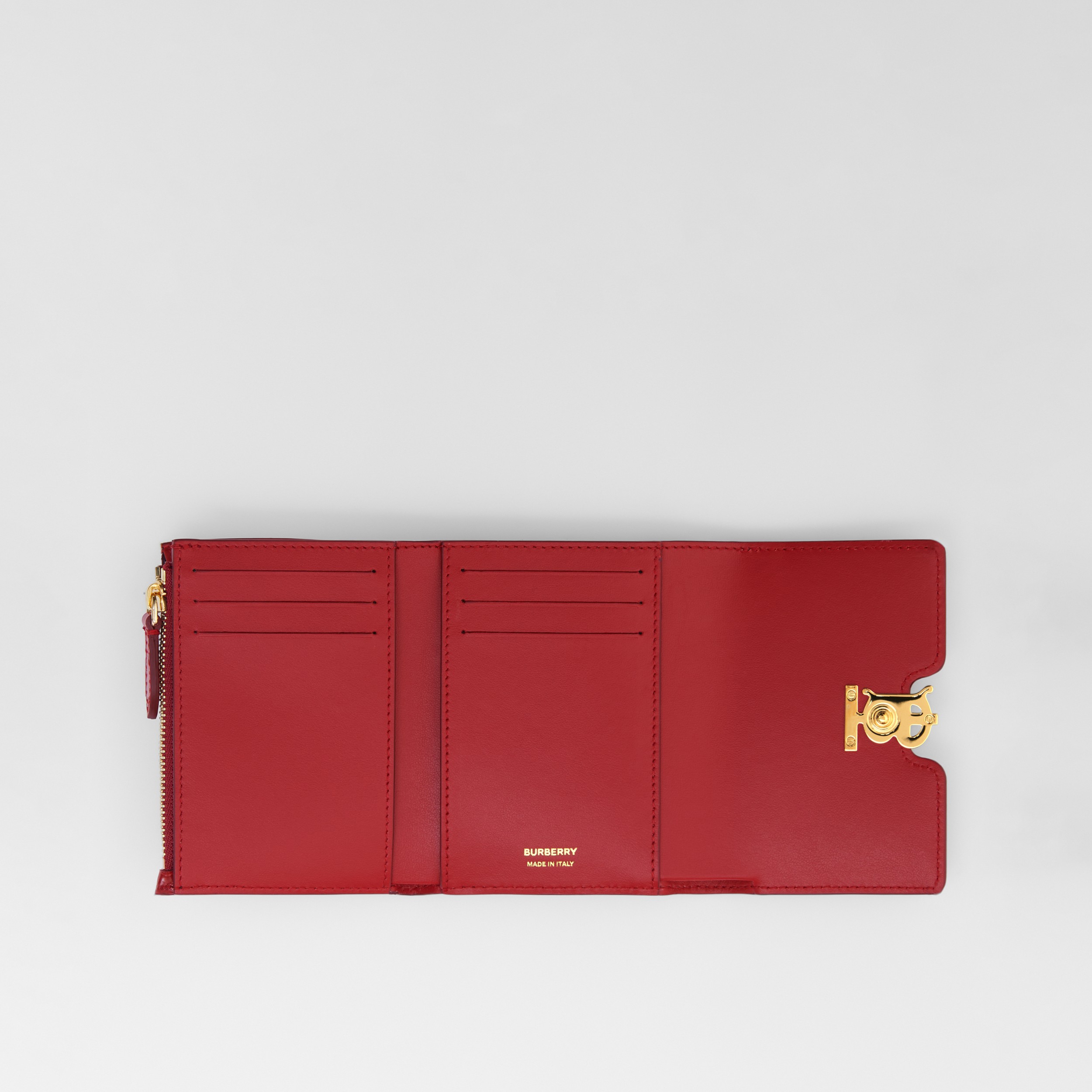 Embossed Leather TB Compact Wallet in Dark Carmine - Women | Burberry® Official - 3