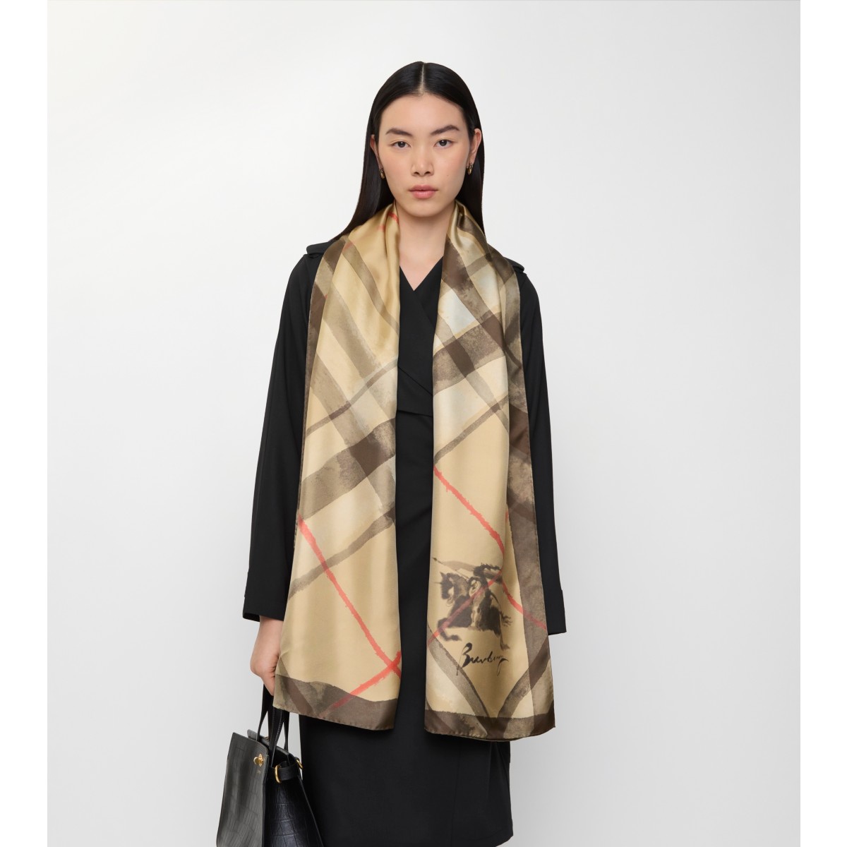  Check Wide Watercolour Silk Scarf