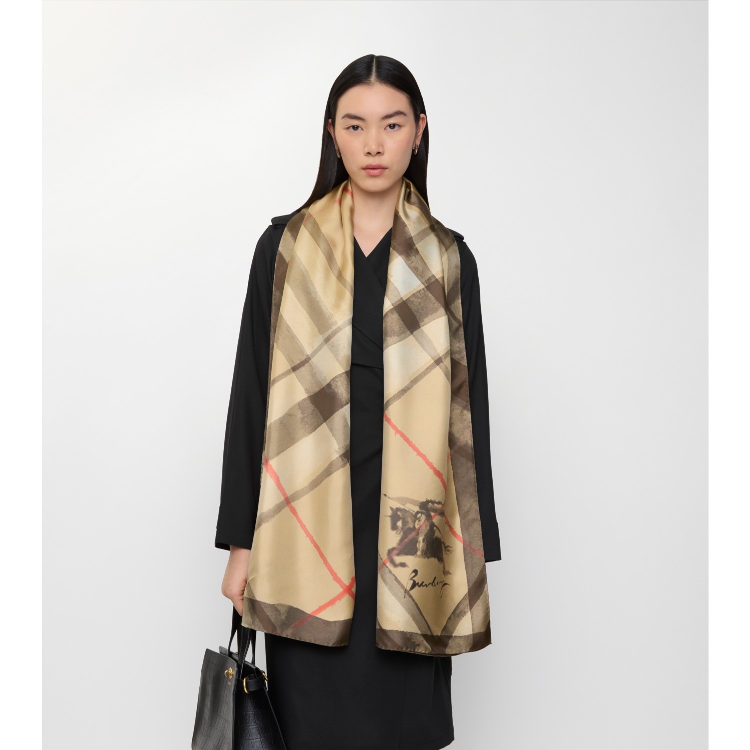 Wide Watercolour Check Silk Scarf