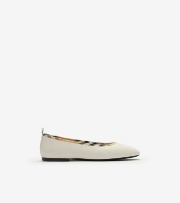 BURBERRY ノバチェック リボン ミュール 23cm ポインテッドトゥ Check Trim Leather Robin Ballerinas in Sandy beige - Women