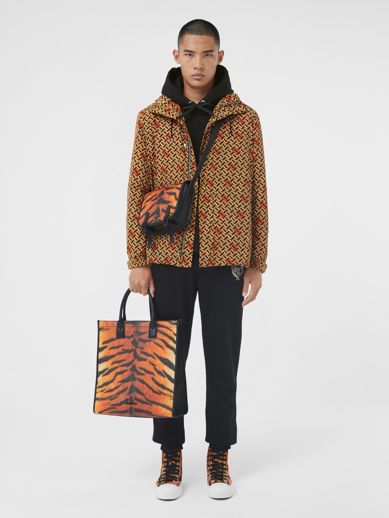 Tiger Print Messenger Bag in Black/orange