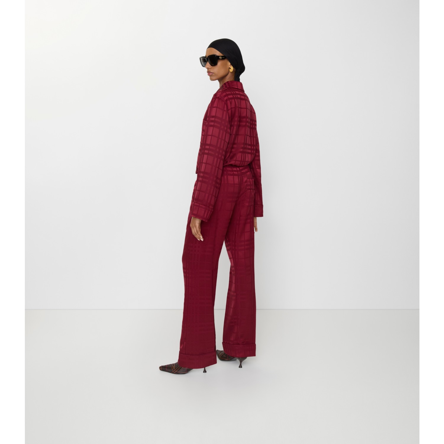 Check Silk Pyjama Trousers in Ripple red - Women | Burberry® Official
