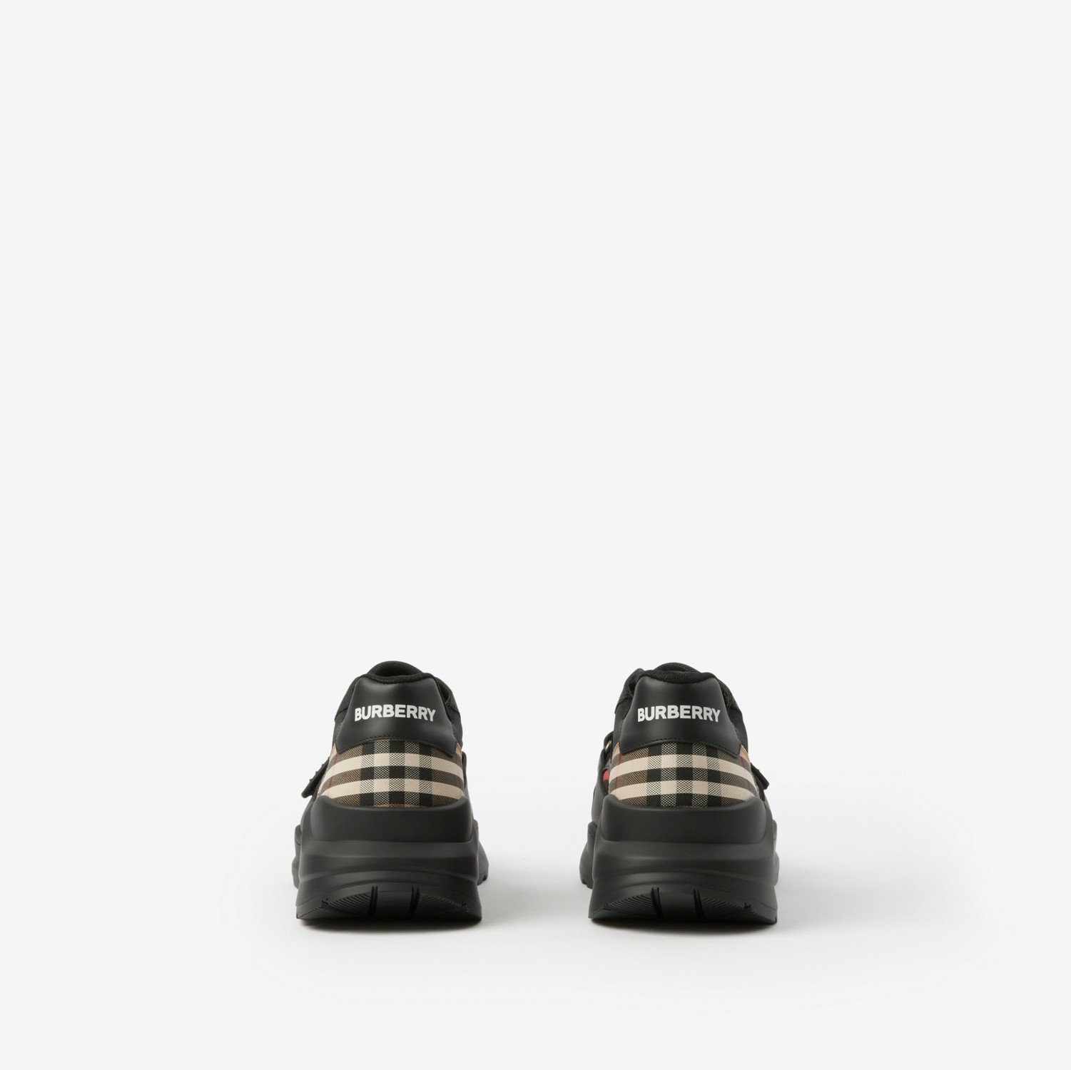 皮革、尼龙拼 Vintage 格纹运动鞋 (黑色) - 男士 | Burberry® 博柏利官网