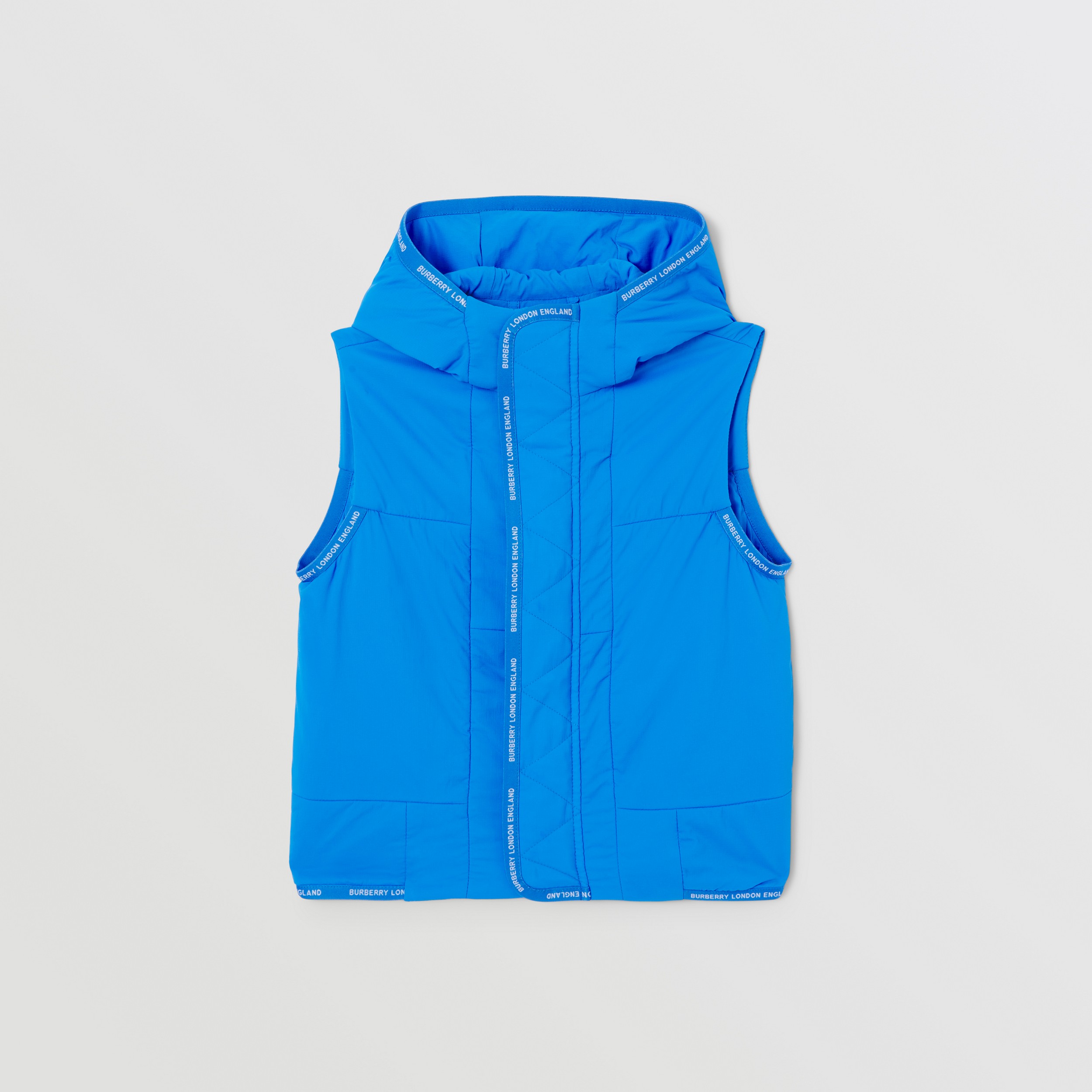Logo Tape Nylon Hooded Gilet in Canvas Blue | Burberry® Official - 1