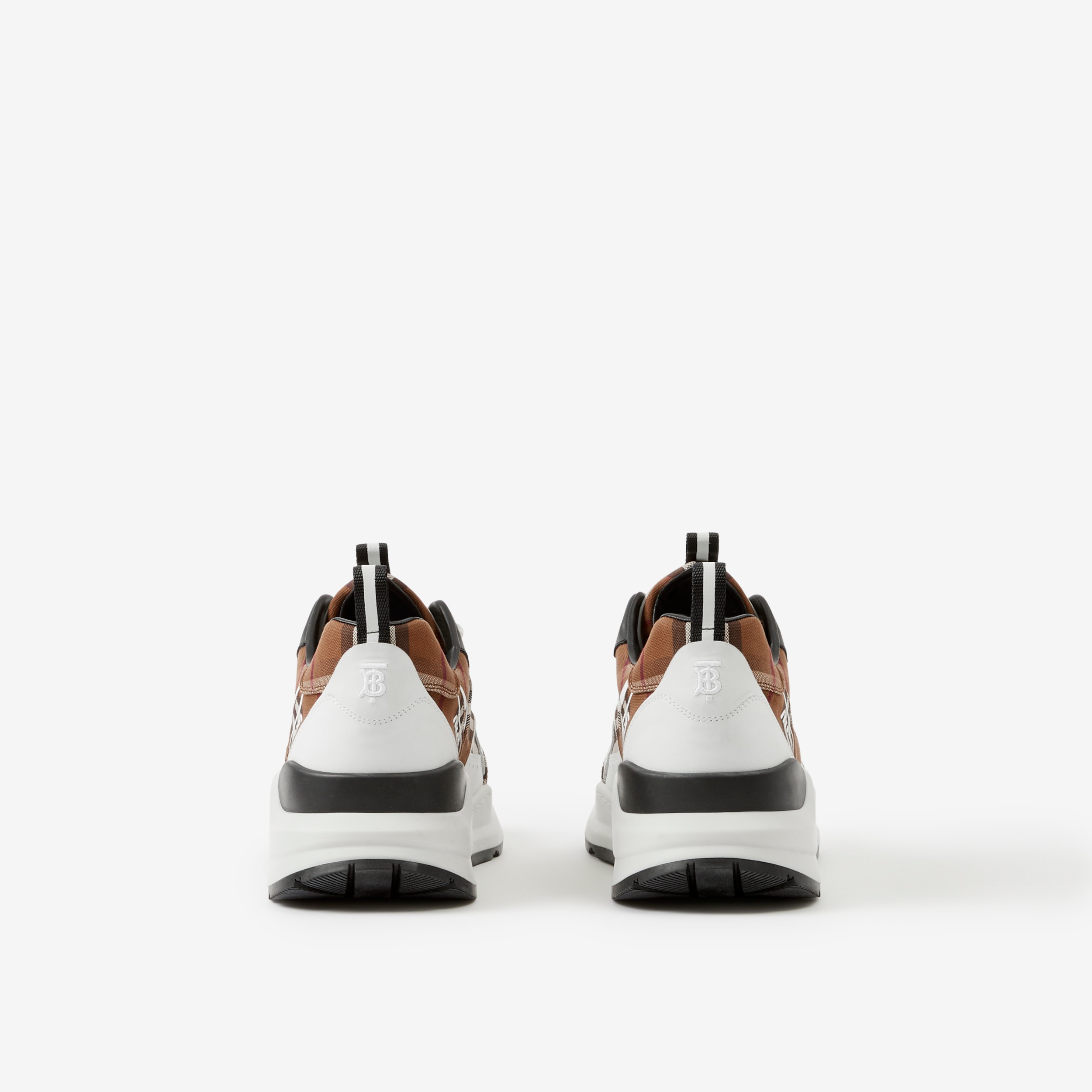 Vintage Check Cotton and Leather Sneakers in Dark Birch Brown - Men | Burberry® Official - 3