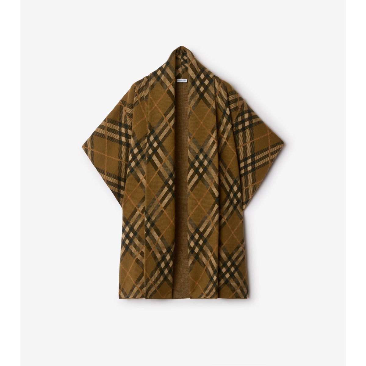 Shop Burberry Check Wool Blend Cape In Shrew