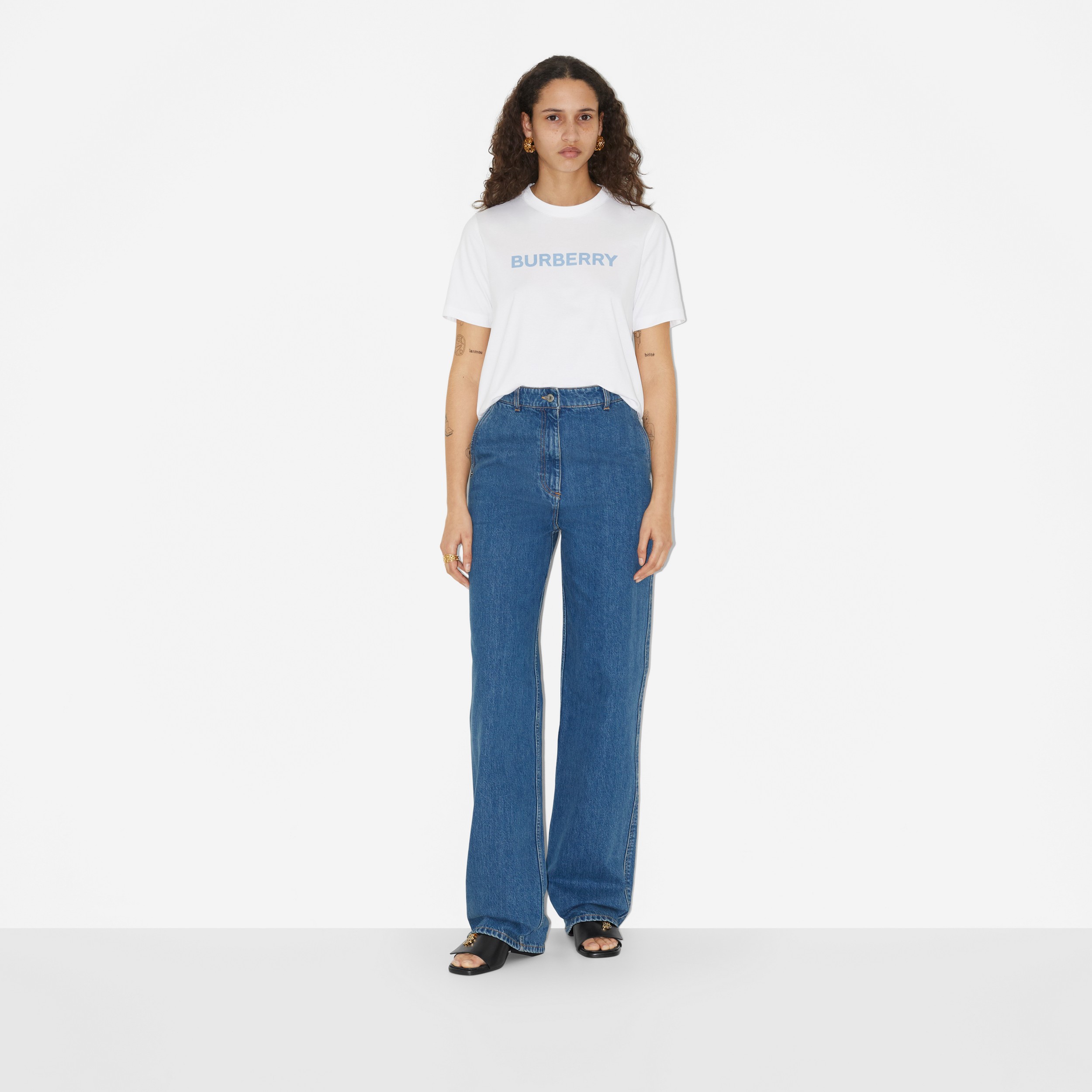 Camiseta en algodón con estampado de logotipo (Blanco/azul) - Mujer | Burberry® oficial - 2