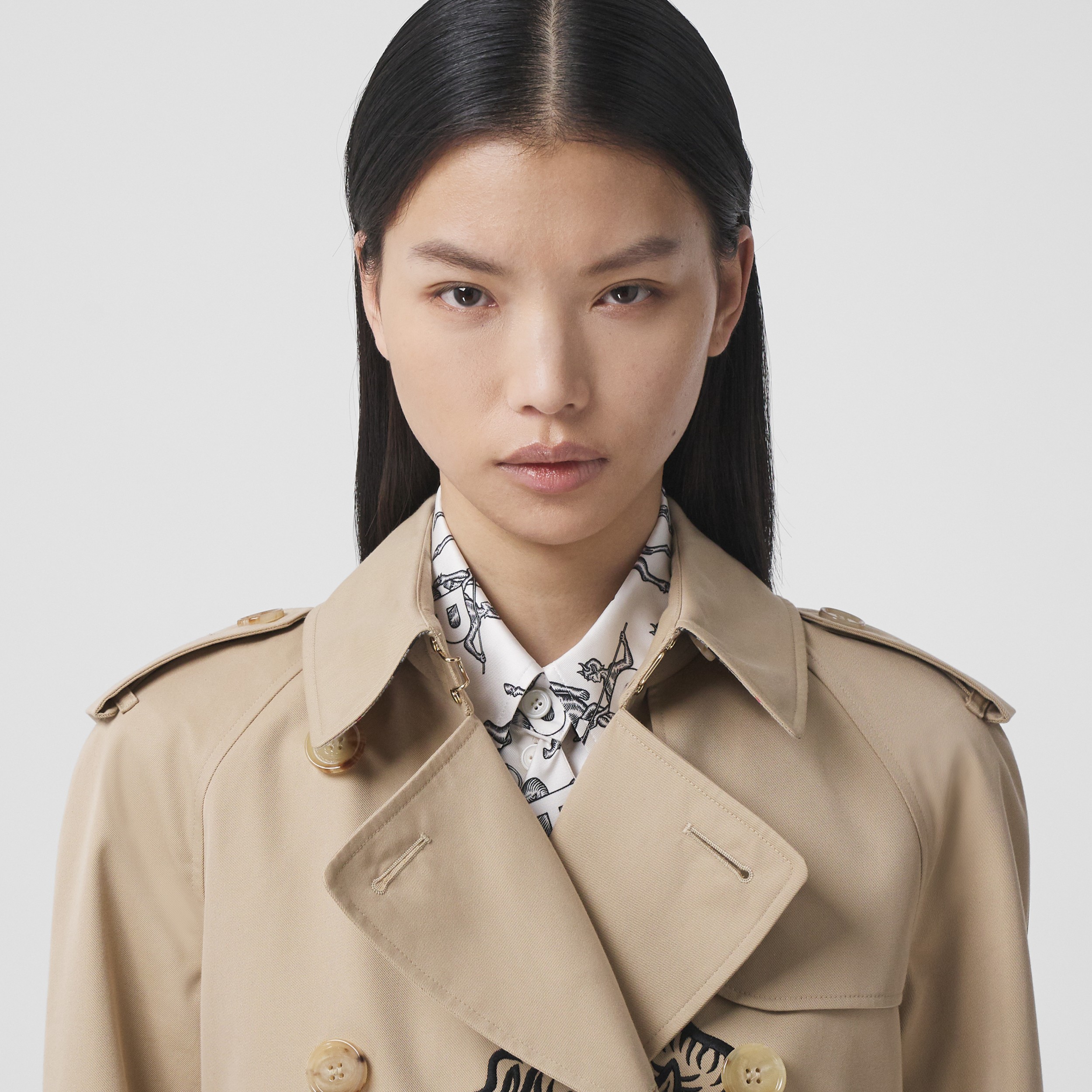 Mythical Alphabet Motif Cotton Trench Coat in Honey - Women | Burberry ...