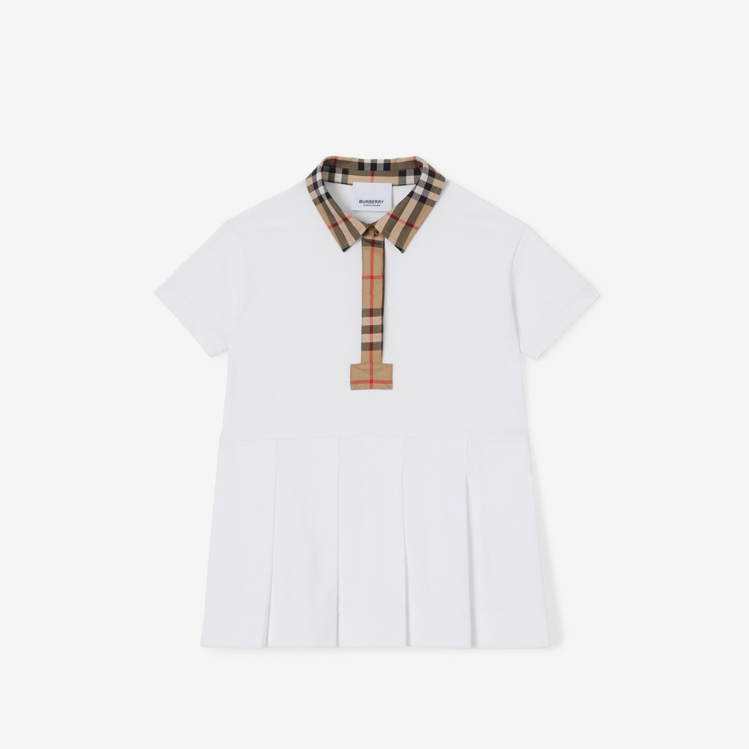 Vintage 格纹装饰棉质珠地布 Polo 衫式连衣裙 (白色) - 儿童 | Burberry® 博柏利官网