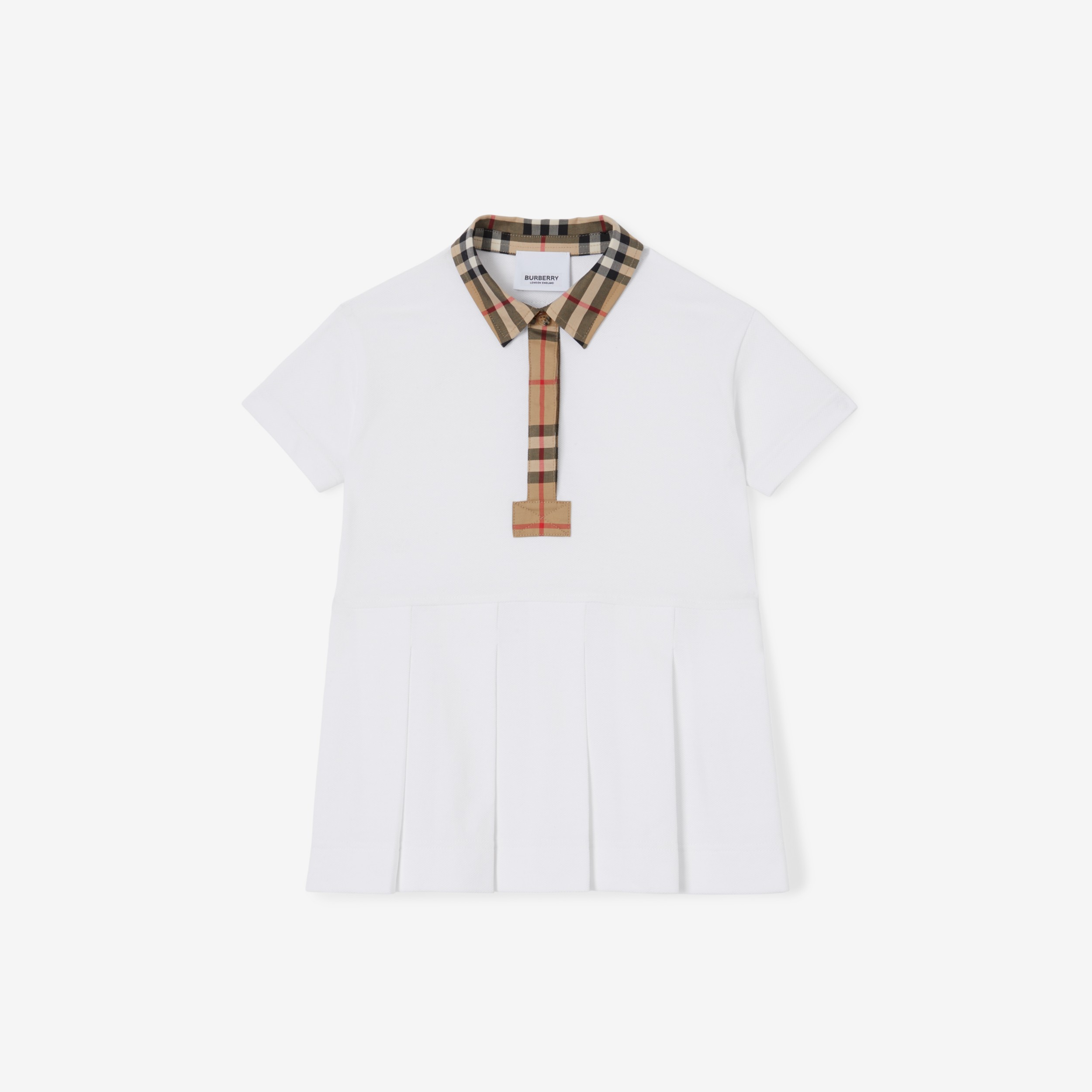 Vintage 格纹装饰棉质珠地布 Polo 衫式连衣裙 (白色) - 儿童 | Burberry® 博柏利官网 - 1