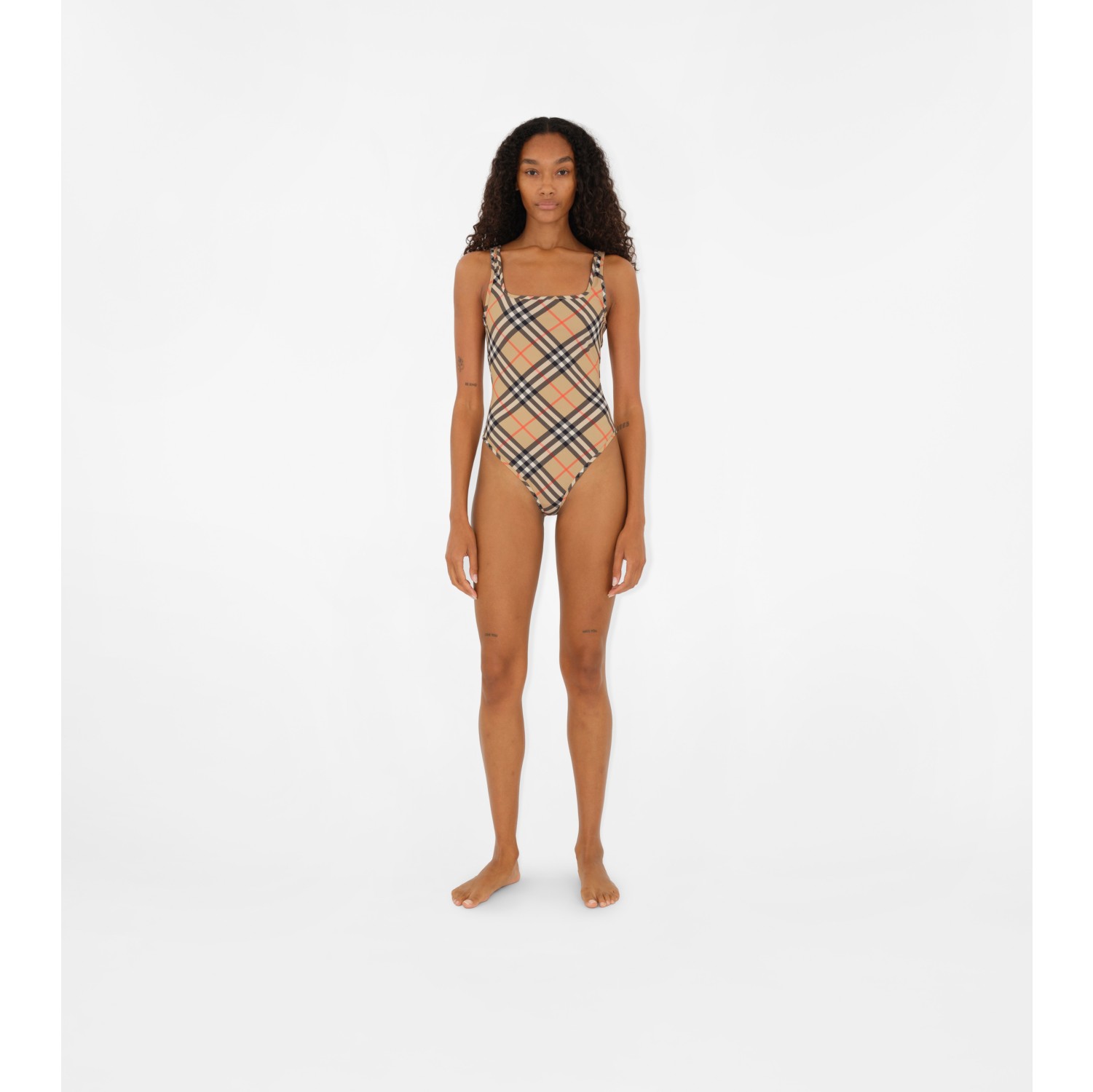 Check Swimsuit in Sand - Women, Nylon | Burberry® Official