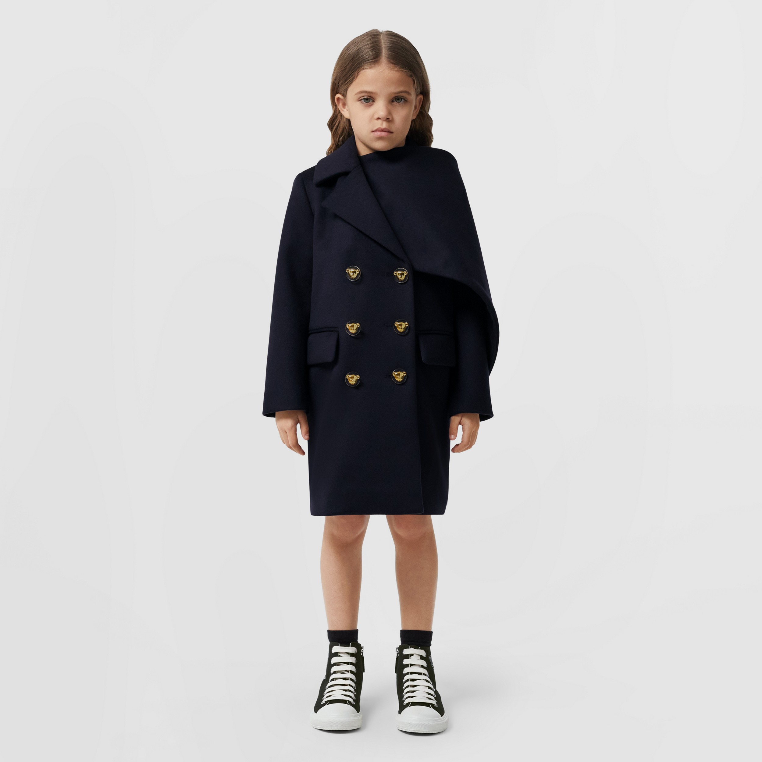 Manteau ajusté en laine avec foulard amovible (Minuit) - Enfant | Site officiel Burberry® - 3