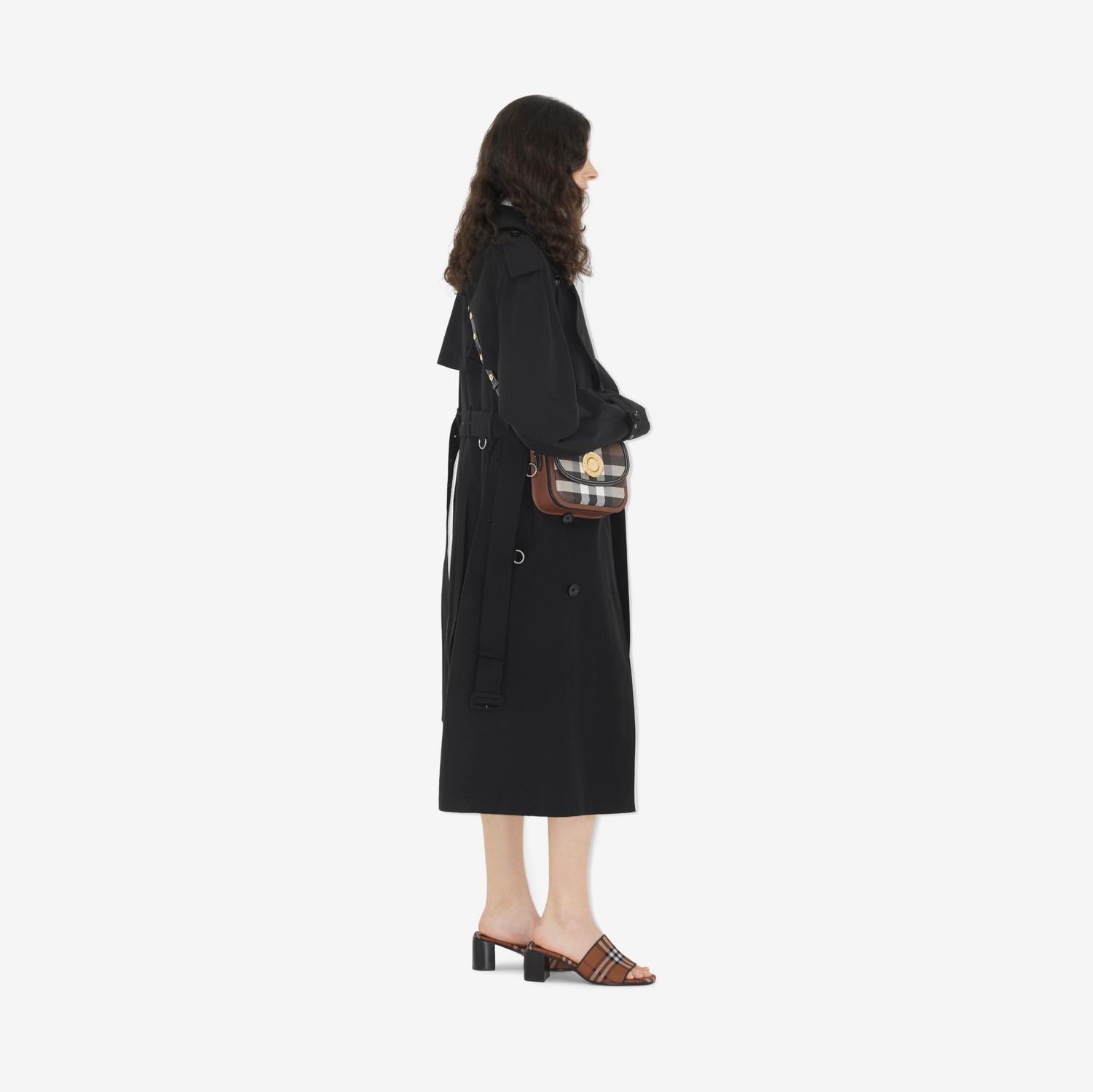 Bolsa Elizabeth de couro com estampa xadrez - Pequena (Marrom Bétula Escuro) - Mulheres | Burberry® oficial