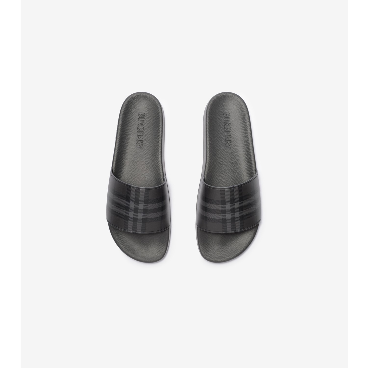Check Slides in Lead grey - Men | Burberry® Official