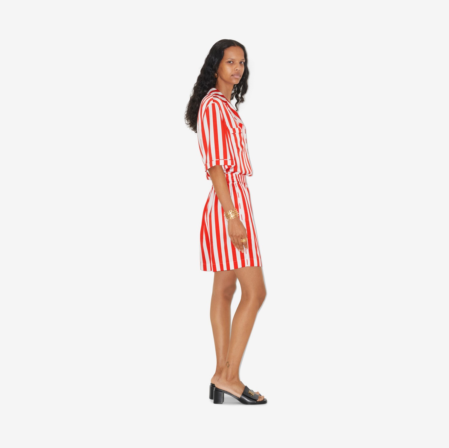 Camisa estilo pijama de seda com estampa EKD (Vermelho Pimenta Intenso) - Mulheres | Burberry® oficial