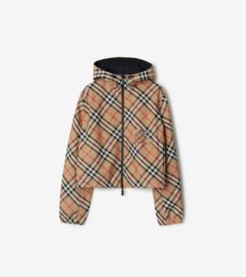 Cropped Reversible Check Jacket in Sand beige - Women, Nylon