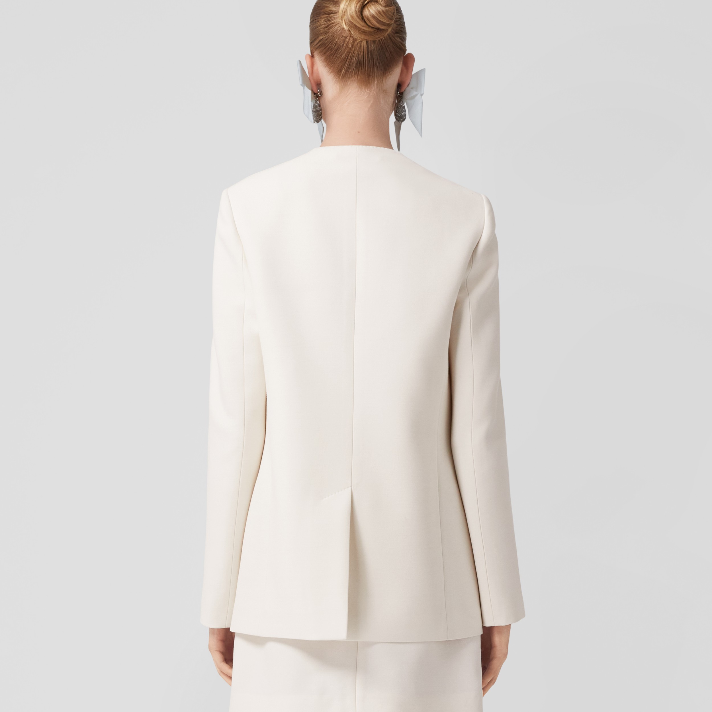 Wool Silk Tailored Collarless Jacket in Natural White Women