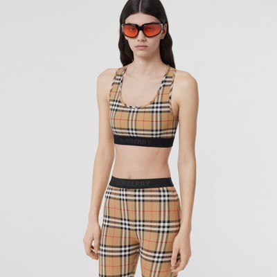 Logo Detail Vintage Check Bra Top in Archive Beige - Women | Burberry®  Official