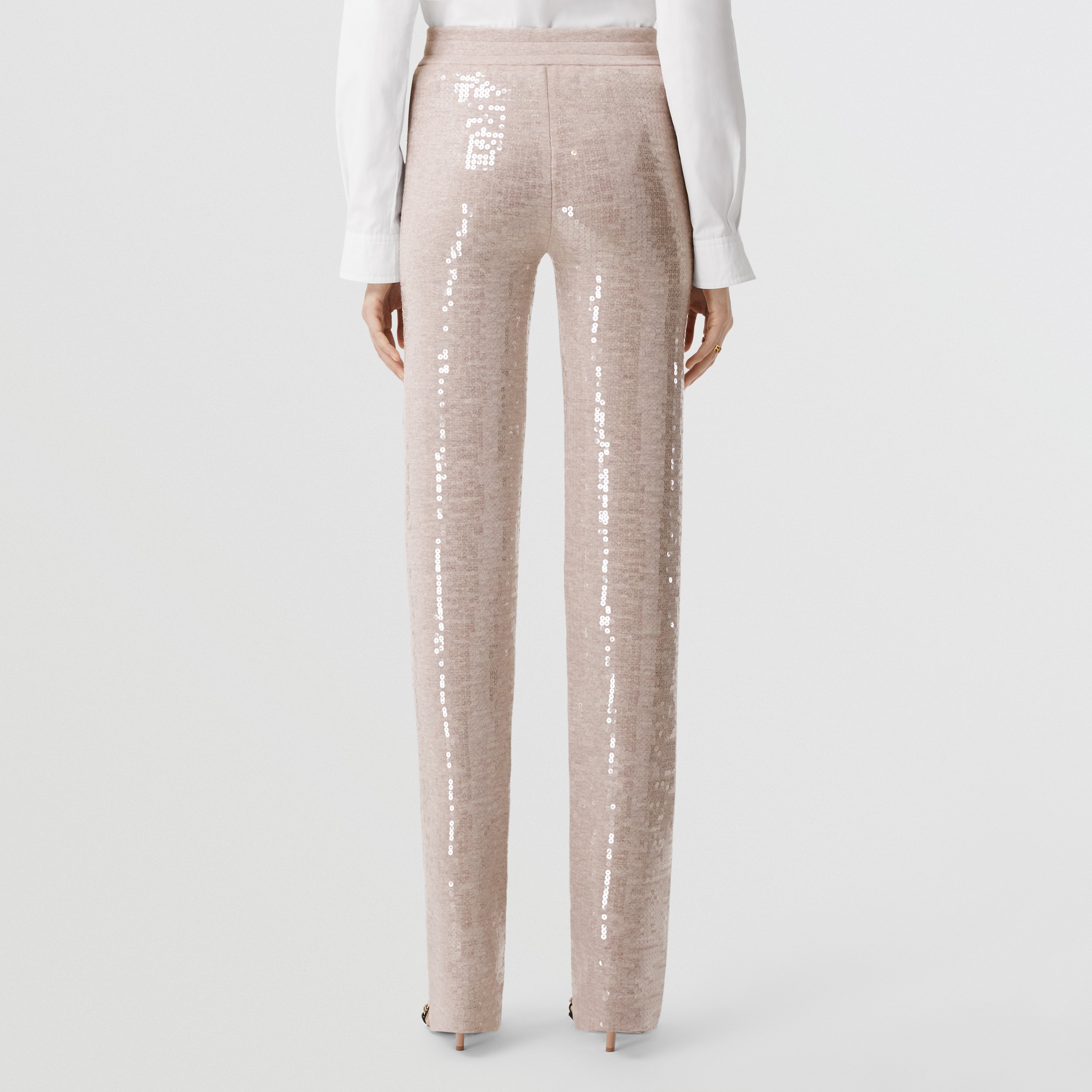 Sequinned Cashmere Cotton Blend Trousers in Beige Melange - Women | Burberry® Official - 3
